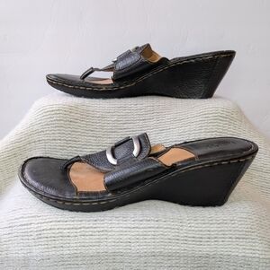 Born Leather Wedge Sandals Black 10